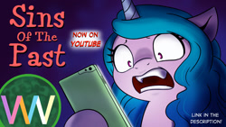 Size: 1280x720 | Tagged: safe, artist:doublewbrothers, izzy moonbow, pony, unicorn, g5, female, mare, open mouth, phone, shocked, youtube thumbnail