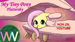 Size: 1280x720 | Tagged: safe, artist:doublewbrothers, fluttershy, human, pegasus, pony, my tiny pony, g4, 2021, cute, hand, human on pony petting, in goliath's palm, micro, old art, petting, shyabetes, size difference, youtube thumbnail