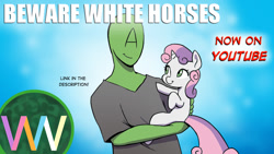 Size: 1280x720 | Tagged: safe, artist:doublewbrothers, sweetie belle, oc, oc:anon, human, pony, unicorn, g4, 2021, holding a pony, looking at each other, looking at someone, old art, smiling, smiling at each other, youtube thumbnail