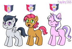 Size: 2240x1528 | Tagged: safe, artist:hayley566, babs seed, diamond tiara, rumble, earth pony, pegasus, pony, unicorn, series:redemptiverse, g4, alternate universe, colt, female, filly, foal, male, simple background, smiling, transparent background, trio