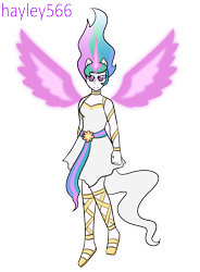 Size: 2000x2720 | Tagged: safe, artist:hayley566, princess celestia, human, series:redemptiverse, equestria girls, g4, alternate universe, artificial horn, artificial wings, augmented, clothes, daydream-ified, dress, equestria girls-ified, female, high res, horn, magic, magic horn, magic wings, role reversal, simple background, solo, transparent background, wings