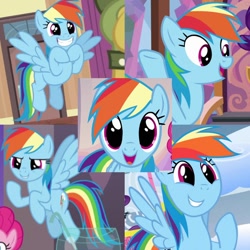 Size: 720x720 | Tagged: safe, edit, editor:megalobronia, screencap, rainbow dash, pegasus, pony, g4, games ponies play, season 1, season 3, season 6, season 8, season 9, she's all yak, sonic rainboom (episode), stranger than fan fiction, the end in friend, collage, cute, dashabetes, female, mare, ohmygosh