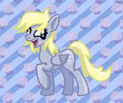 Size: 640x537 | Tagged: safe, artist:foxtrnal, derpy hooves, pegasus, pony, g4, abstract background, female, food, mare, muffin, reddit, solo, striped background