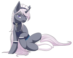 Size: 1600x1286 | Tagged: safe, artist:pinkerminty, oc, oc only, oc:lilia, pony, unicorn, choker, clothes, female, horn, simple background, socks, solo, transparent background, unicorn oc