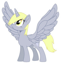 Size: 2173x2248 | Tagged: safe, artist:mint-light, artist:twilyisbestpone, derpy hooves, alicorn, pony, g4, alicornified, base used, cute, derpabetes, derpicorn, female, high res, mare, princess derpy, race swap, simple background, smiling, solo, spread wings, transparent background, wings, xk-class end-of-the-world scenario