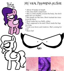 Size: 1275x1414 | Tagged: safe, artist:professorventurer, pipp petals, pegasus, pony, series:ask pippamena, g5, bags under eyes, design, eye, eyes, faux fur, fluffy, frown, ideal, just a thought, pipp is short, pippamena, plushie