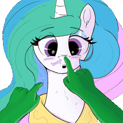 Size: 1000x1000 | Tagged: safe, artist:enonnnymous, daybreaker, princess celestia, oc, oc:anon, alicorn, human, pony, series:anon loves celestia, g4, animated, blushing, boop, female, gif, hand, looking down, mare, offscreen character, pov, simple background, transparent background