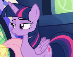 Size: 640x503 | Tagged: safe, screencap, fluttershy, spike, twilight sparkle, alicorn, dragon, pegasus, pony, flutter brutter, g4, season 6, animated, cropped, duo focus, female, frown, gif, head shake, mare, offscreen character, rope, suspended, trio, twilight sparkle (alicorn), twilight's castle