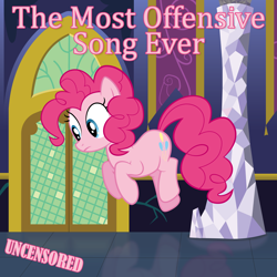 Size: 4000x4000 | Tagged: safe, artist:poniesmemes, artist:redpandapony, derpibooru exclusive, pinkie pie, earth pony, pony, g4, absurd resolution, album parody, cambria math font, female, male, mare, parody, reflection, solo, south park, text, twilight's castle