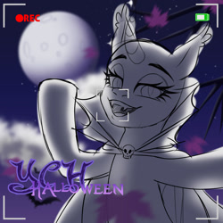 Size: 1280x1280 | Tagged: safe, artist:emperor-anri, oc, oc only, pony, undead, unicorn, vampire, camera shot, cape, clothes, cloud, commission, eyelashes, fangs, full moon, horn, moon, night, selfie, solo, stars, unicorn oc, your character here