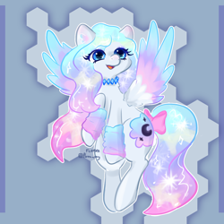 Size: 1280x1280 | Tagged: safe, oc, oc only, pegasus, pony, bow, cosmic, cute, female, hoofband, mare, pegasus oc, shiny, shiny mane, solo, spread wings, tail, tail bow, wings
