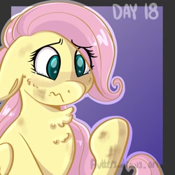 Size: 1080x1080 | Tagged: safe, artist:flutterpawss, fluttershy, pegasus, pony, g4, abstract background, bust, chest fluff, female, floppy ears, inktober 2022, mare, solo