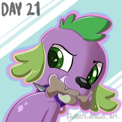 Size: 1080x1080 | Tagged: safe, artist:flutterpawss, spike, spike the regular dog, dog, equestria girls, g4, abstract background, bone, bust, collar, inktober 2022, male, smiling, smirk, solo