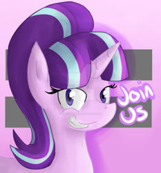 Size: 1024x1100 | Tagged: safe, artist:sketchypon3, starlight glimmer, pony, unicorn, g4, bust, deviantart watermark, egalitarianism, equal sign, equality, grin, looking at you, obtrusive watermark, s5 starlight, smiling, solo, text, watermark