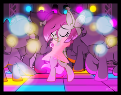 Size: 2000x1575 | Tagged: safe, artist:sherathoz, oc, oc:watermelon success, pegasus, pony, bipedal, clothes, commission, dancing, dress, female, nightclub, panties, skirt, solo, underwear, upskirt