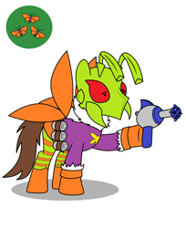 Size: 2160x2650 | Tagged: safe, artist:metal-jacket444, insect, moth, pony, antennae, artificial wings, augmented, batman, belt, boots, cutie mark, dc comics, drury walker, grenades, gun, helmet, high res, killer moth, male, mask, ponified, ray gun, shoes, simple background, solo, weapon, white background, wings