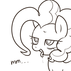 Size: 1000x1000 | Tagged: safe, artist:maren, pinkie pie, earth pony, pony, g4, 2014, ahegao, dialogue, fantasizing, female, mare, monochrome, old art, open mouth, solo, tongue out
