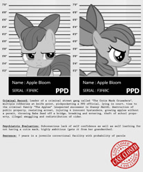 Size: 910x1100 | Tagged: safe, artist:dan232323, apple bloom, earth pony, pony, g4, implied babs seed, implied cutie mark crusaders, implied granny smith, my little criminal records