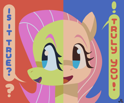 Size: 5400x4461 | Tagged: safe, artist:docwario, fluttershy, pegasus, pony, g4, absurd resolution, dialogue, duality, female, fluttober, mare, open mouth, open smile, smiling, solo