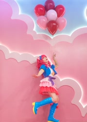 Size: 857x1200 | Tagged: safe, kotobukiya, pinkie pie, human, g4, balloon, clothes, cosplay, costume, irl, irl human, kotobukiya pinkie pie, photo, solo