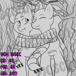 Size: 500x500 | Tagged: safe, oc, clothes, commission, couple, cute, scarf, shared clothing, shared scarf, striped scarf, tree, your character here