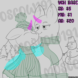 Size: 1500x1500 | Tagged: safe, oc, clothes, commission, couple, cute, scarf, snowman, tree, your character here