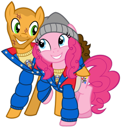 Size: 2850x3000 | Tagged: safe, artist:cheezedoodle96, cheese sandwich, pinkie pie, earth pony, pony, mlp fim's twelfth anniversary, g4, .svg available, bruised, championship belt, christmas, christmas lights, clothes, coat, costume, eye contact, female, hat, high res, holiday, hulk hogan, injured, jacket, jim hopper, joyce byers, looking at each other, looking at someone, male, mare, nightmare night costume, ponified, raised hoof, shaved head, ship:cheesepie, shipping, shirt, side hug, simple background, smiling, stallion, straight, stranger things, stubble, svg, t-shirt, toque, transparent background, vector