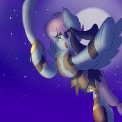 Size: 2048x2048 | Tagged: safe, artist:dianetgx, kerfuffle, mlp fim's twelfth anniversary, g4, amputee, armband, clothes, flying, headband, high res, nightmare night, pirate outfit, prosthetic limb, prosthetics, sword, vest, weapon, yelling