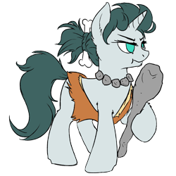 Size: 1800x1800 | Tagged: safe, artist:floots, oc, oc only, oc:aquaria lance, pony, unicorn, bone, cave pony, caveman, cavemare, cavewoman, clothes, club (weapon), costume, dressup, frown, fur, halloween, holiday, jewelry, loincloth, necklace, nightmare night, simple background, solo, transparent background