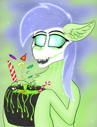 Size: 3243x4227 | Tagged: safe, artist:mix333, derpibooru exclusive, key lime, earth pony, pony, mlp fim's twelfth anniversary, g4, bodypaint, candy, cauldron, female, floppy ears, food, halloween, holiday