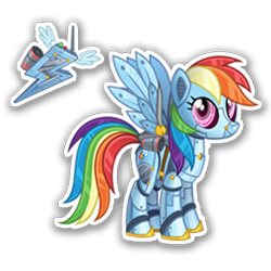 Size: 270x270 | Tagged: safe, gameloft, rainbow dash, pegasus, pony, robot, robot pony, g4, elegant, female, mare, mobile game, rainbot dash, roboticization, simple background, solo, spread wings, text, transparent background, wings