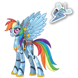 Size: 270x270 | Tagged: safe, gameloft, rainbow dash, pegasus, pony, robot, robot pony, g4, elegant, female, mare, mobile game, rainbot dash, roboticization, simple background, solo, spread wings, text, transparent background, wings
