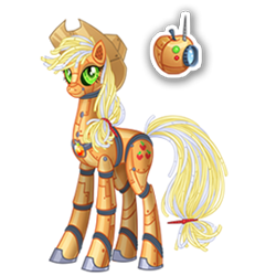 Size: 270x270 | Tagged: safe, gameloft, applejack, earth pony, pony, robot, robot pony, g4, applebot, elegant, female, mare, mobile game, roboticization, simple background, solo, spread wings, text, transparent background, wings