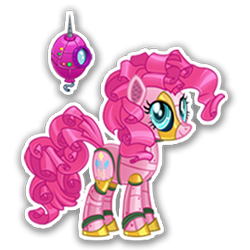 Size: 270x270 | Tagged: safe, gameloft, pinkie pie, earth pony, gynoid, pony, robot, robot pony, g4, elegant, female, mare, mobile game, pinkie bot, roboticization, simple background, solo, text, transparent background