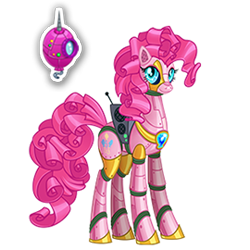 Size: 270x270 | Tagged: safe, gameloft, pinkie pie, earth pony, gynoid, pony, robot, robot pony, g4, elegant, female, mare, mobile game, pinkie bot, roboticization, simple background, solo, spread wings, text, transparent background, wings