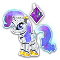 Size: 270x270 | Tagged: safe, gameloft, rarity, pony, robot, robot pony, unicorn, g4, elegant, female, mare, mobile game, raribot, robo rarity, roboticization, simple background, solo, spread wings, text, transparent background, wings