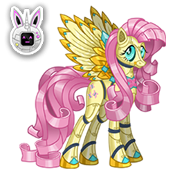 Size: 270x270 | Tagged: safe, gameloft, fluttershy, pegasus, pony, robot, robot pony, g4, cute, elegant, female, flutterbot, mare, mobile game, roboticization, shyabetes, simple background, solo, spread wings, text, transparent background, wings