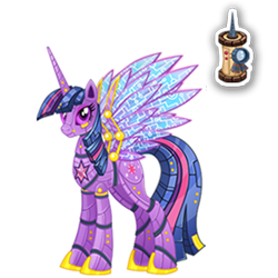 Size: 270x270 | Tagged: safe, gameloft, twilight sparkle, alicorn, gynoid, pony, robot, robot pony, g4, elegant, female, mare, mobile game, roboticization, simple background, solo, spread wings, text, transparent background, twibot, twilight sparkle (alicorn), wings