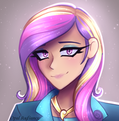 Size: 1960x1988 | Tagged: safe, artist:opal_radiance, dean cadance, princess cadance, human, equestria girls, g4, adorable face, beautiful, beautiful eyes, beautiful hair, blue eyeshadow, bust, colored pupils, cute, cutedance, eyebrows, eyelashes, eyeshadow, lipstick, looking at you, makeup, multicolored hair, pink eyes, pink lipstick, portrait, princess, principal cadance, shiny, shiny eyes, shiny hair, signature, smiling, smiling at you, solo, sparkles, woman