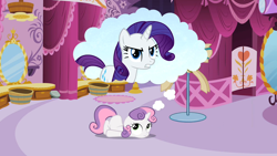 Size: 1920x1080 | Tagged: safe, screencap, rarity, sweetie belle, pony, unicorn, g4, sisterhooves social, belle sisters, horn, siblings, sisters, thought bubble