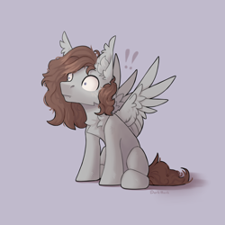 Size: 2480x2480 | Tagged: safe, artist:dorkmark, oc, pegasus, pony, chest fluff, ear fluff, fangs, high res, male, sitting, solo, spread wings, stallion, surprised, wingboner, wings