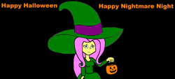 Size: 1909x864 | Tagged: safe, artist:samueljcollins1990, fluttershy, human, equestria girls, g4, black background, cute, halloween, hat, holiday, nightmare night, pumpkin bucket, simple background, solo, witch costume, witch hat