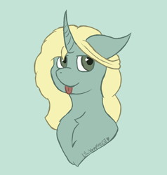 Size: 974x1024 | Tagged: safe, artist:lil_vampirecj, oc, oc only, oc:briar woods, pony, unicorn, bust, fanart, looking at you, portrait, simple background, solo, tongue out