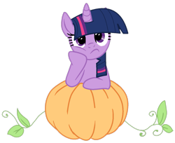 Size: 1203x983 | Tagged: safe, artist:nerdy-pony, artist:twilyisbestpone, twilight sparkle, pony, unicorn, g4, adorkable, base used, cute, dork, female, frown, halloween, holiday, hoof on cheek, mare, pumpkin, simple background, solo, transparent background, twiabetes, twilight sparkle is not amused, unamused, unicorn twilight