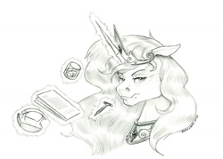 Size: 1500x1075 | Tagged: safe, artist:baron engel, princess luna, alicorn, pony, g4, cup, drink, female, grayscale, ice, mare, monochrome, nail, paper, pencil drawing, story in the source, story included, traditional art