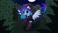 Size: 5000x2813 | Tagged: safe, artist:monycaalot, oc, oc only, oc:cookie crumbler, pegasus, pony, commission, halloween, holiday, looking at you, moon, night, pegasus oc