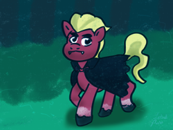 Size: 1600x1200 | Tagged: safe, artist:lotusflare, sprout cloverleaf, earth pony, pony, mlp fim's twelfth anniversary, g5, my little pony: a new generation, cape, clothes, costume, halloween, halloween costume, male, night, smiling, solo, stallion, vampire costume