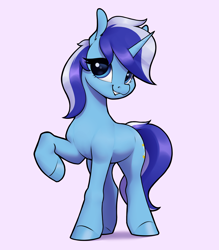 Size: 3150x3600 | Tagged: safe, artist:aquaticvibes, minuette, pony, unicorn, g4, cute, female, high res, looking at you, mare, minubetes, pink background, raised hoof, simple background, smiling, smiling at you, solo