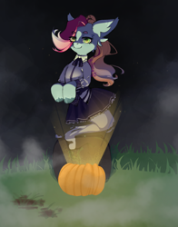 Size: 1200x1530 | Tagged: safe, artist:millman;, oc, oc only, pony, clothes, costume, darkness, female, halloween, halloween costume, holiday, night, pumpkin, sketch, solo