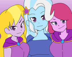 Size: 1280x1015 | Tagged: safe, artist:studiodraw, fuchsia blush, lavender lace, trixie, human, equestria girls, g4, breasts, female, trio, trixie and the illusions